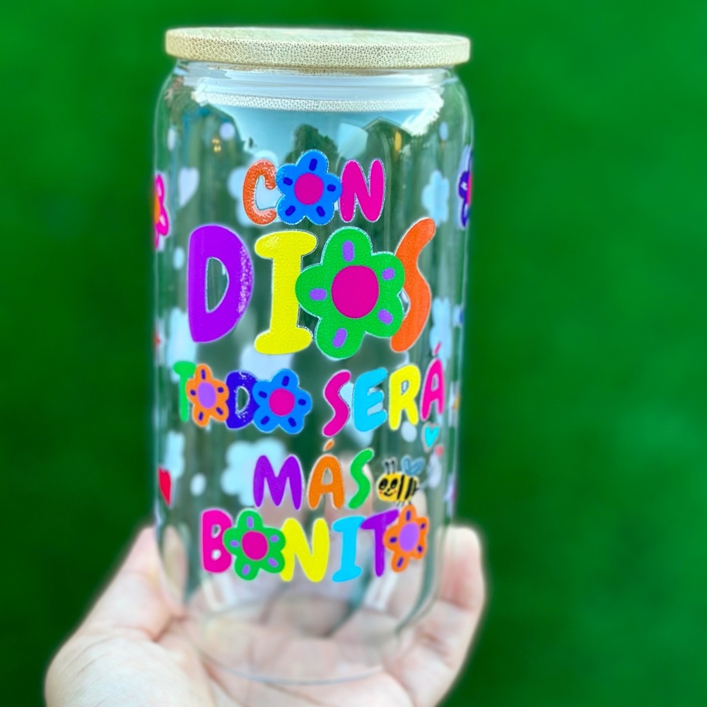 Con Dios todo Sera Bonito Glass Can